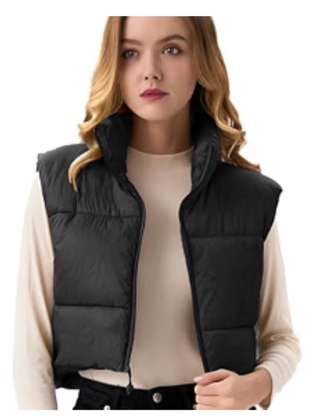 ❤️NWOT Women’s ANAYSN Classic Black Cropped Fall Winter Minimalist Puffer Vest L